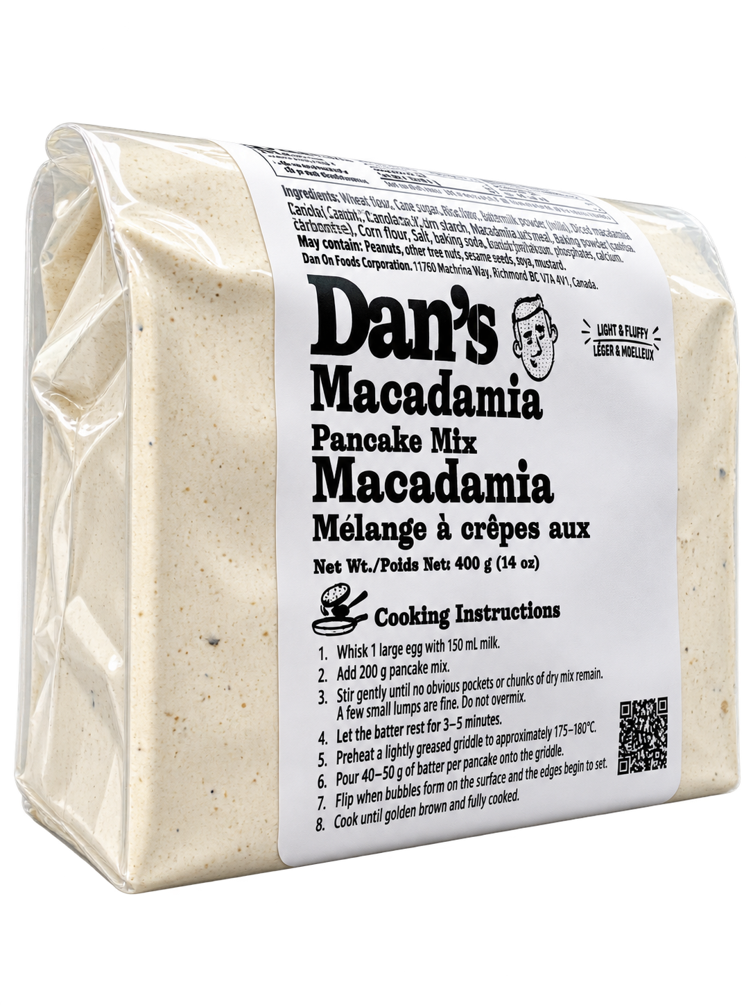 Dan’s Macadamia Pancake Mix 400 g angled pack